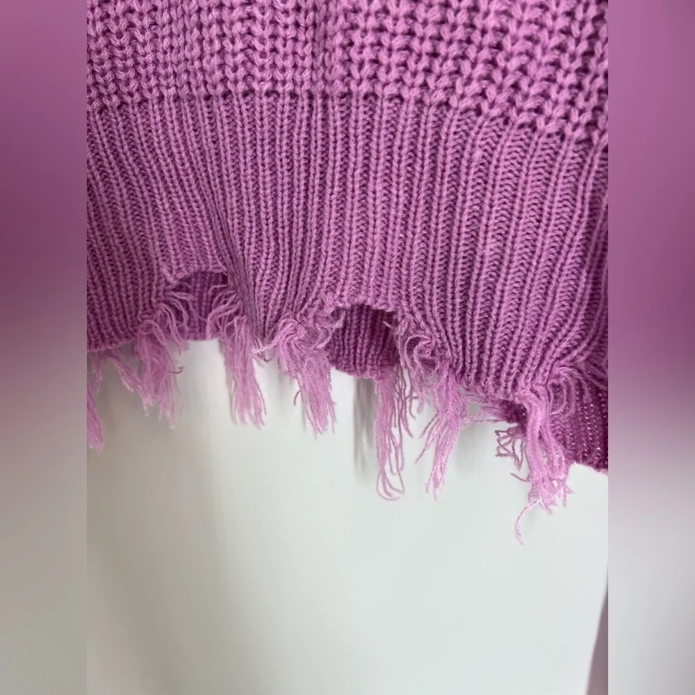 NO COMMENT DISTRESSED PURPLE V-NECK SWEATER LARGE NEW - Picture 4 of 5